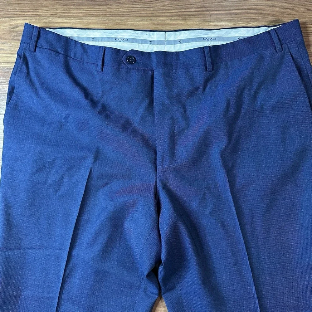 Lot of 2 Canali Dress Pants Mens 42x29 Blue/Brown Wool Pleated Made in Italy